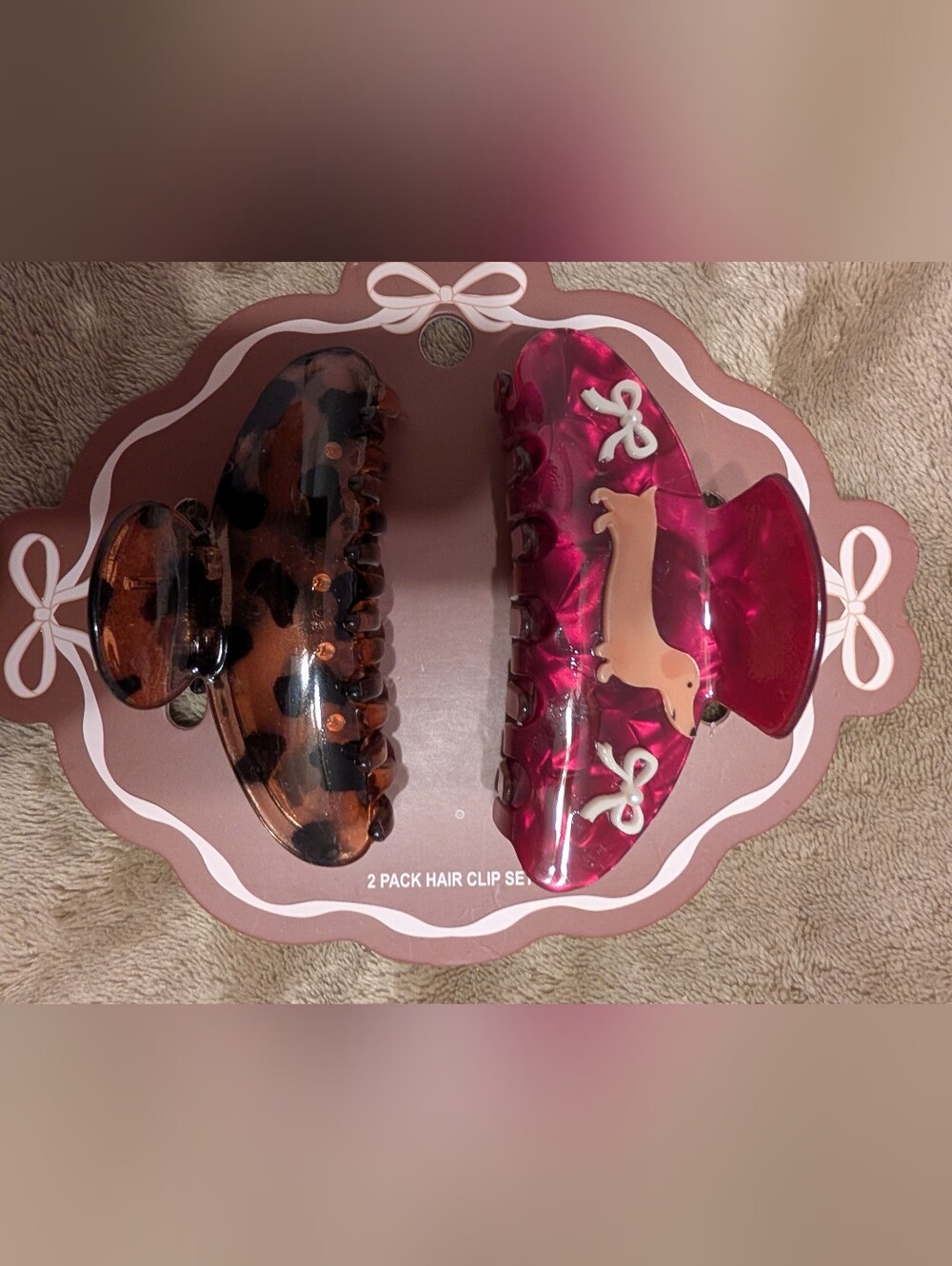 2-Pack Women’s Hair Claw Clips - Tortoiseshell & Pink